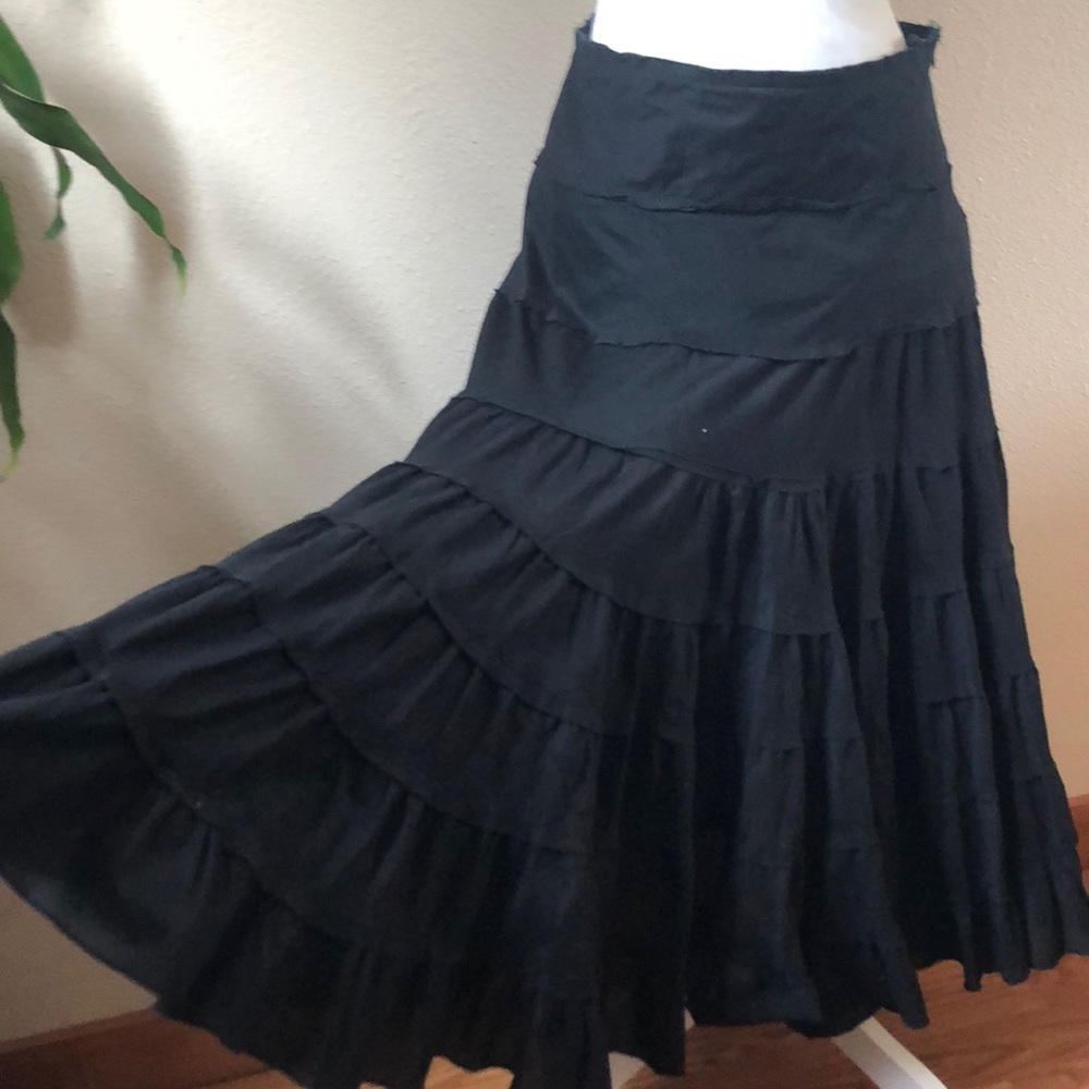 Full A- line tiered  long black skirt - M